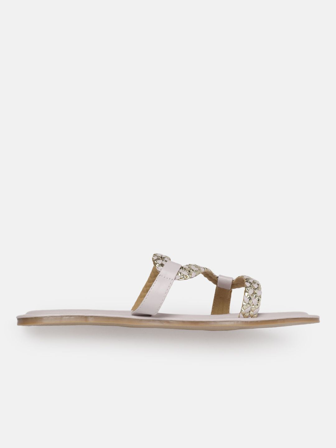 DressBerry Women Braided Striped Open- Toe Flats