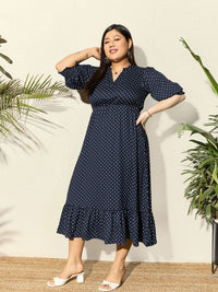 Berrylush Curve Polka Dot Printed A-Line Midi Dress