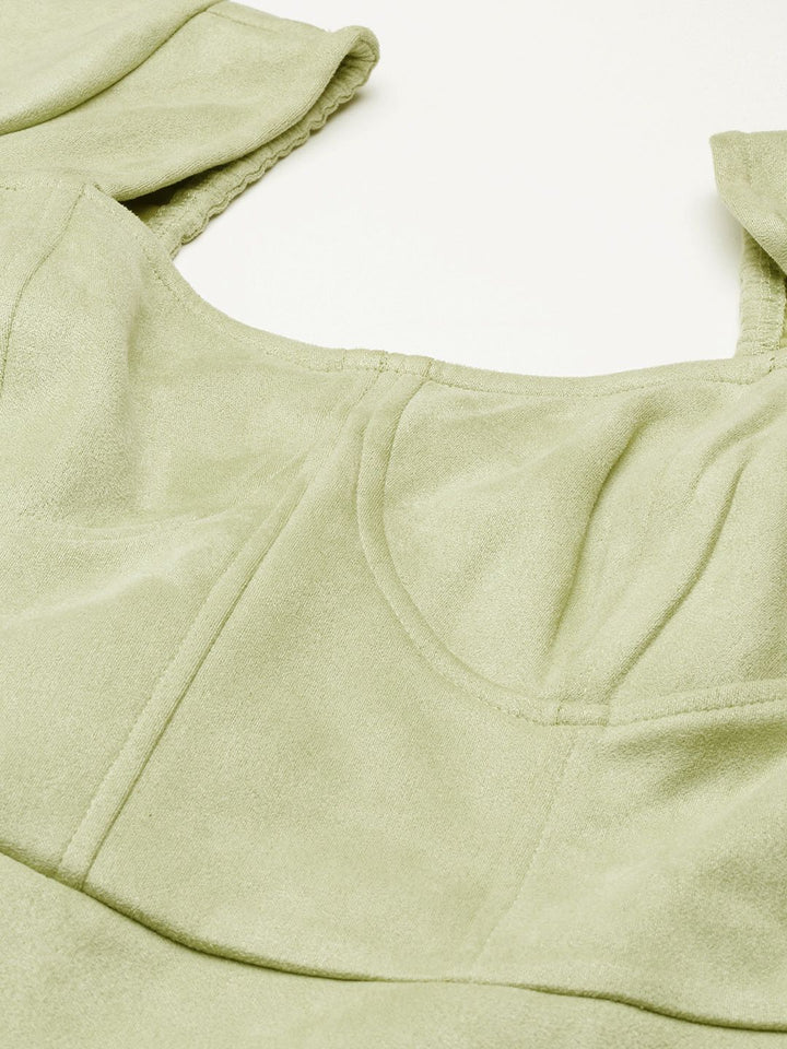 Athena Green Solid Above Knee A-Line Dress