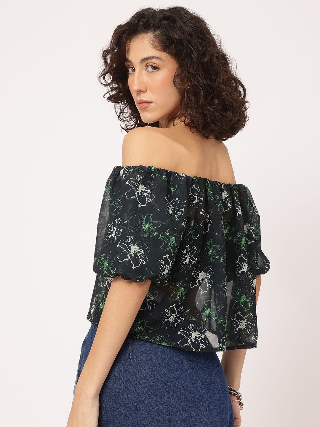 DressBerry Printed Sheer Slay Bardot Top