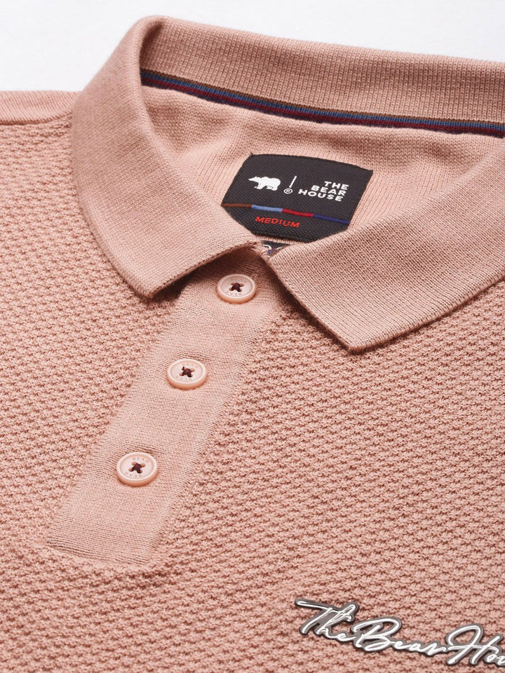 THE BEAR HOUSE Ardor Edition Men Pink Cotton Colourblocked Polo Collar Slim Fit T-shirt