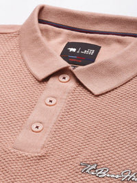 THE BEAR HOUSE Ardor Edition Men Pink Cotton Colourblocked Polo Collar Slim Fit T-shirt
