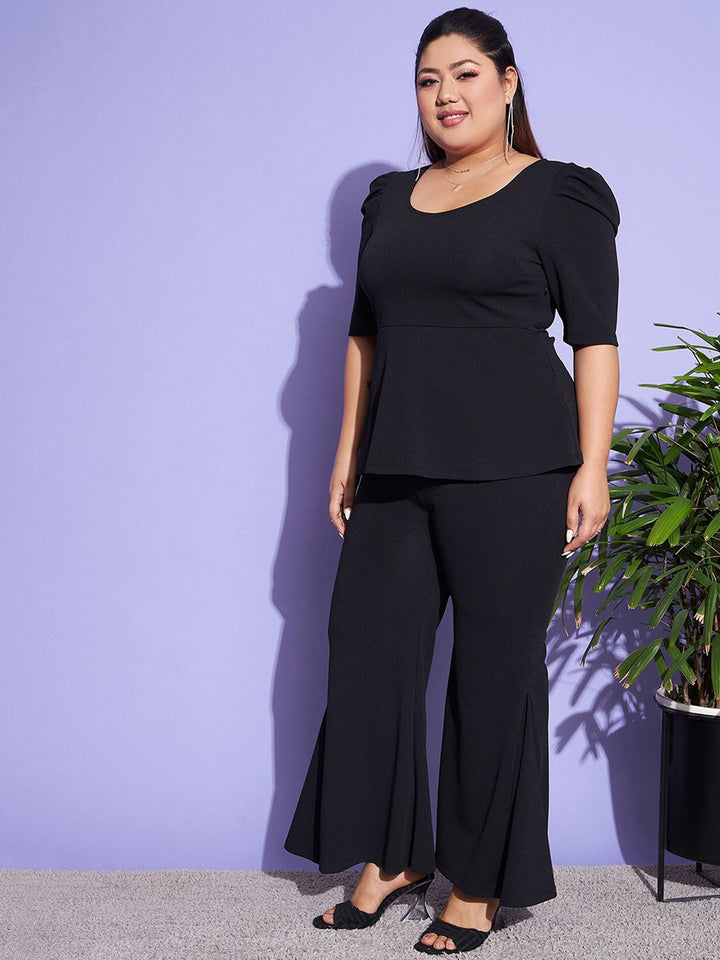 SASSAFRAS Curve Women Black Peplum Top With Pleat Trouser