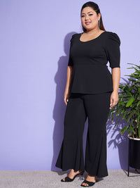 SASSAFRAS Curve Women Black Peplum Top With Pleat Trouser