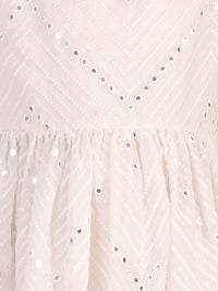 VASTRAMAY Girls White Embroidered Mirror Work Kurta With Churidar