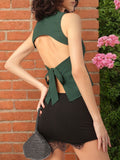 DressBerry Textured Open Back Crop Top