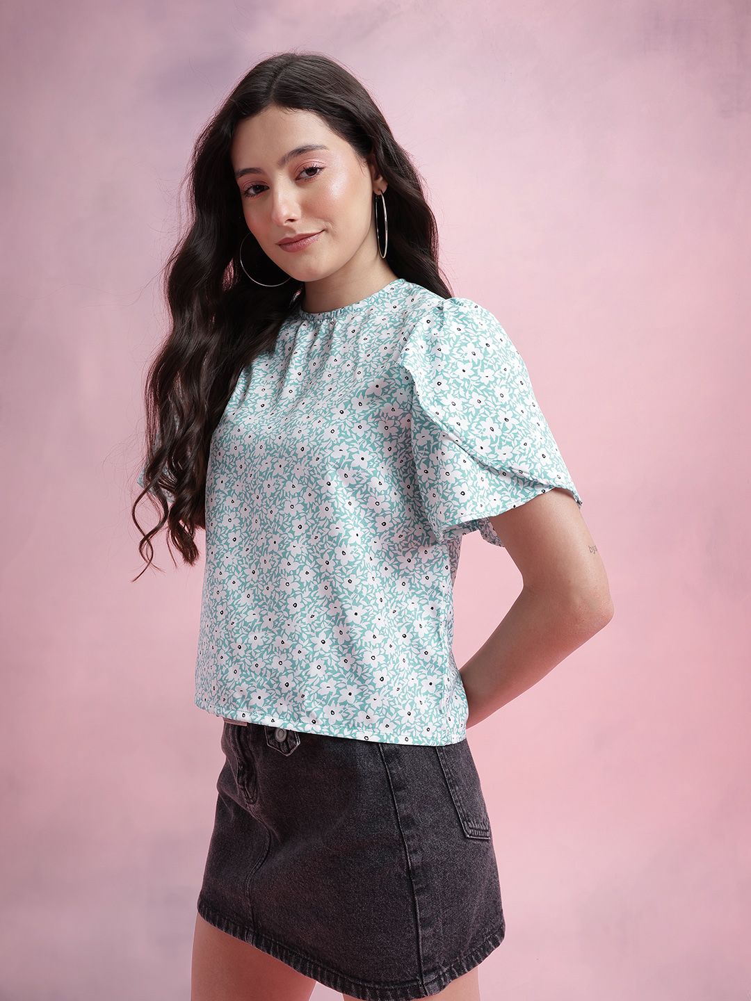 DressBerry Floral Print Tulip Sleeve Top