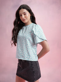 DressBerry Floral Print Tulip Sleeve Top