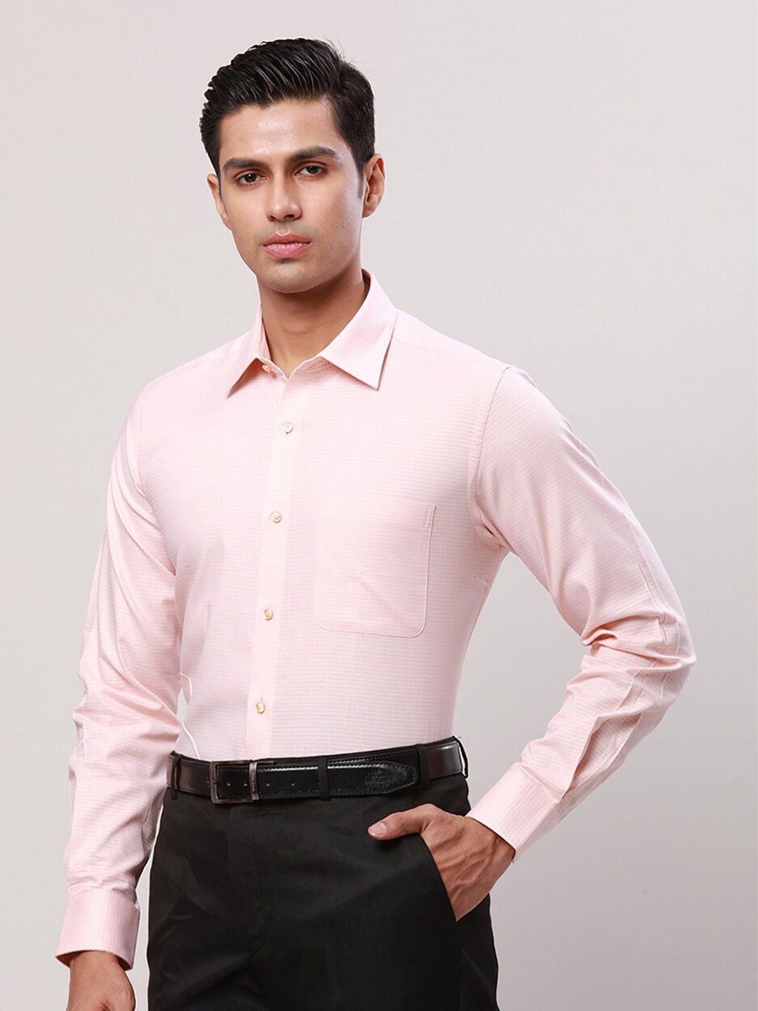 Raymond Contemporary Fit Self Design Spread Collar Cotton Formal Shirt