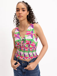 DressBerry Colour Pop Tie-Up Neck Smocked Top