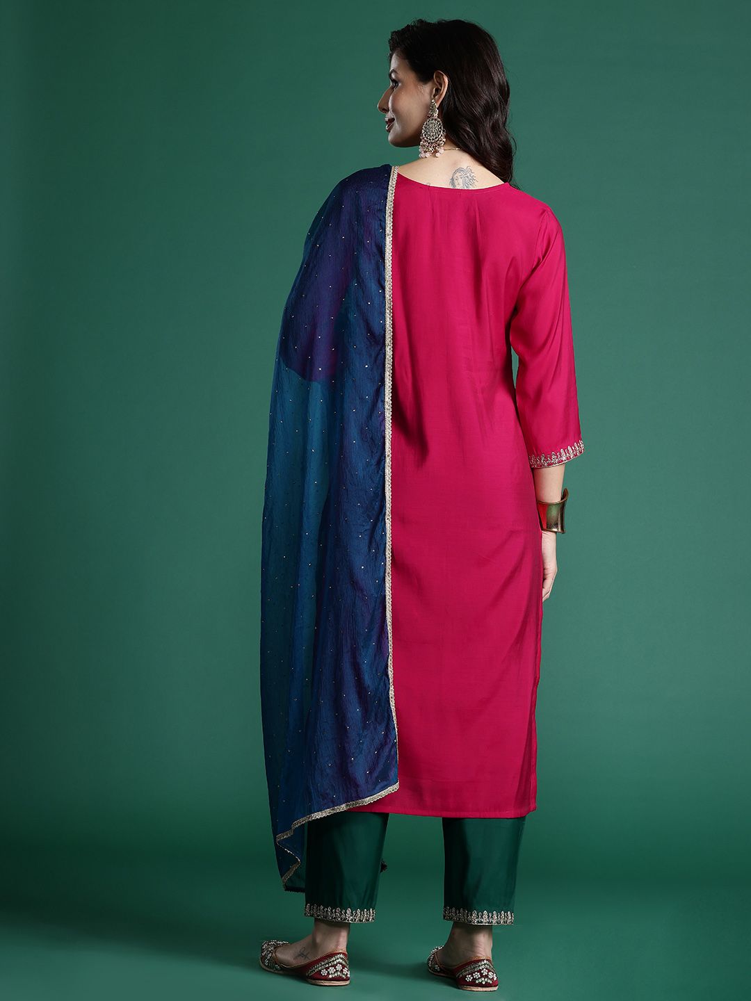 Indo Era Ethnic Motifs Embroidered Zari Kurta With Trousers & Dupatta