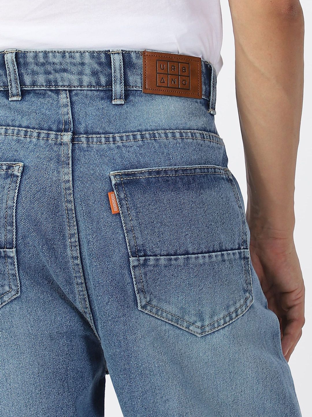 Urbano Fashion Men Pure Cotton Loose Relaxed Fit Slash Knee Heavy Fade Jeans