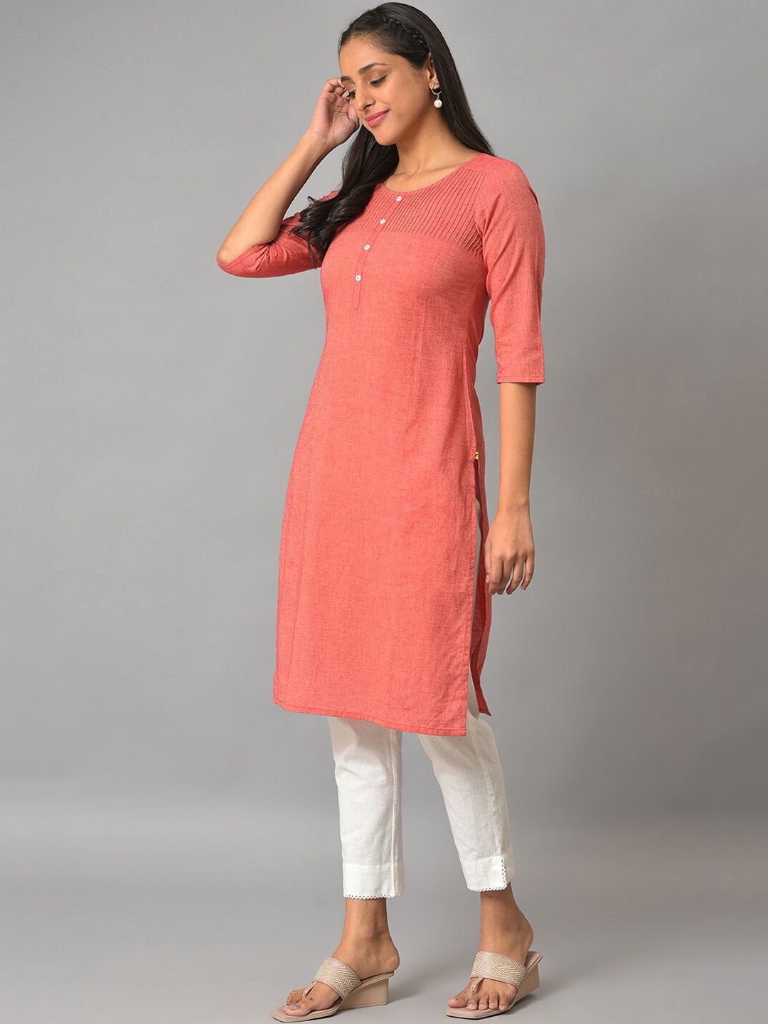 AURELIA Round Neck Straight Pure Cotton Kurta
