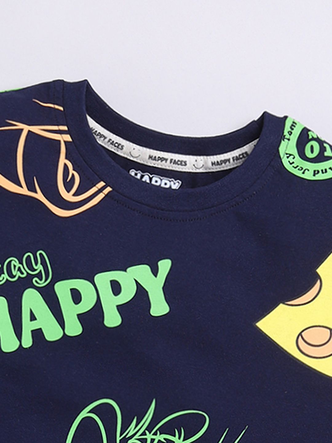 Happy Faces Boys Tom & Jerry Print Drop-Shoulder Sleeves Pure Cotton T-shirt
