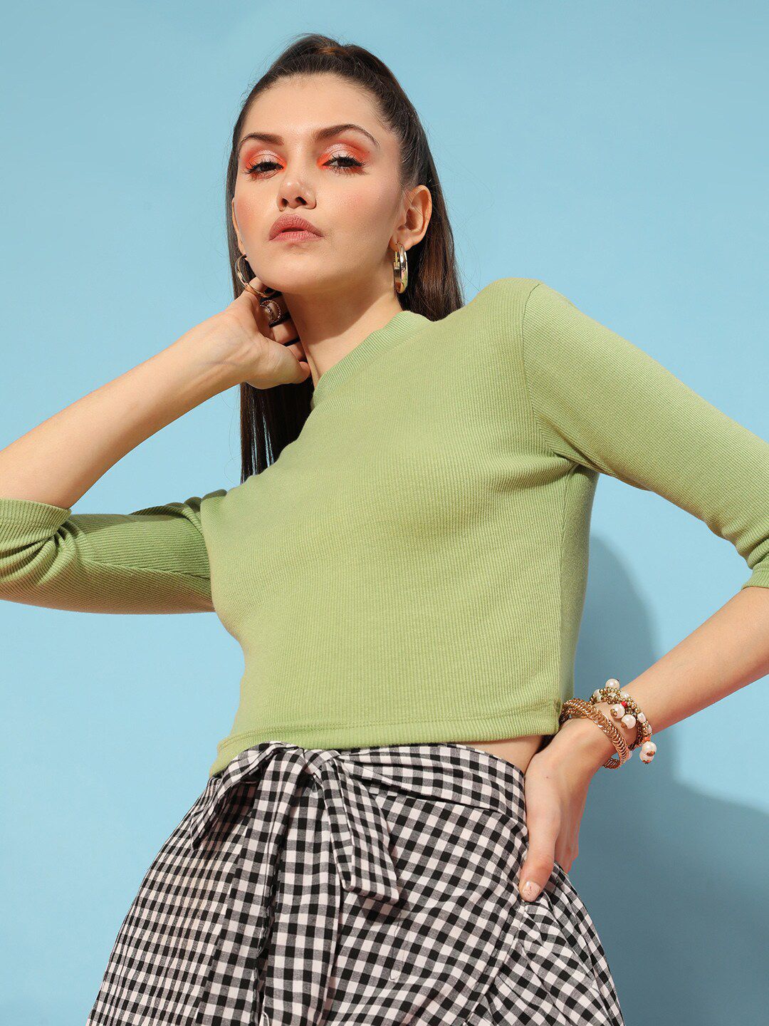 STREET 9 Gorgeous Green Solid Pure Cotton Top