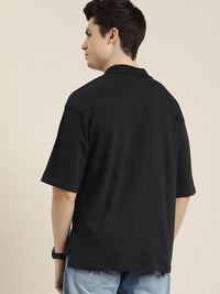 DILLINGER Men Solid Honeycomb Structure Oversized Cotton Polo T-Shirt