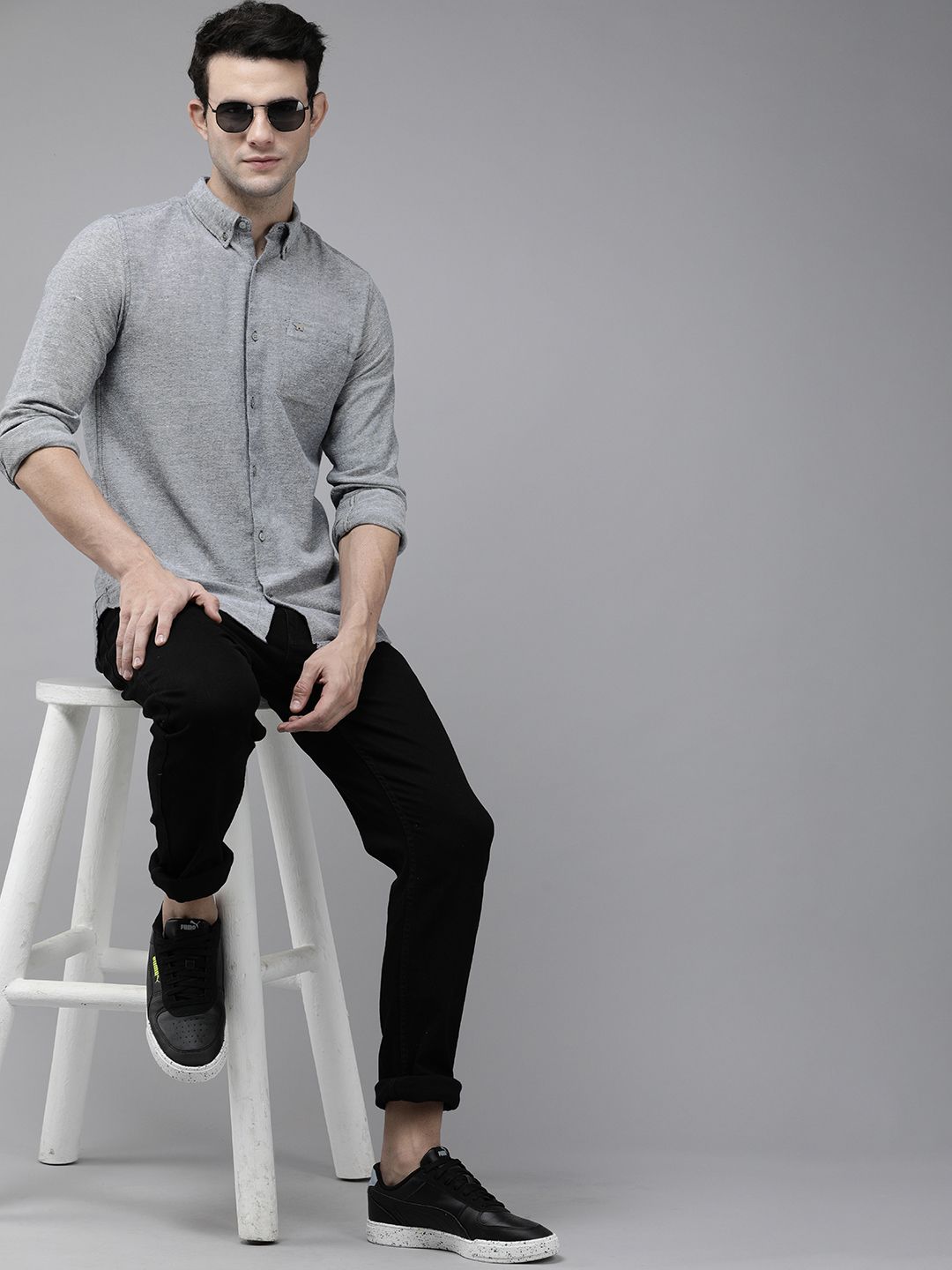 THE BEAR HOUSE Men Grey Slim Fit Casual Shirt