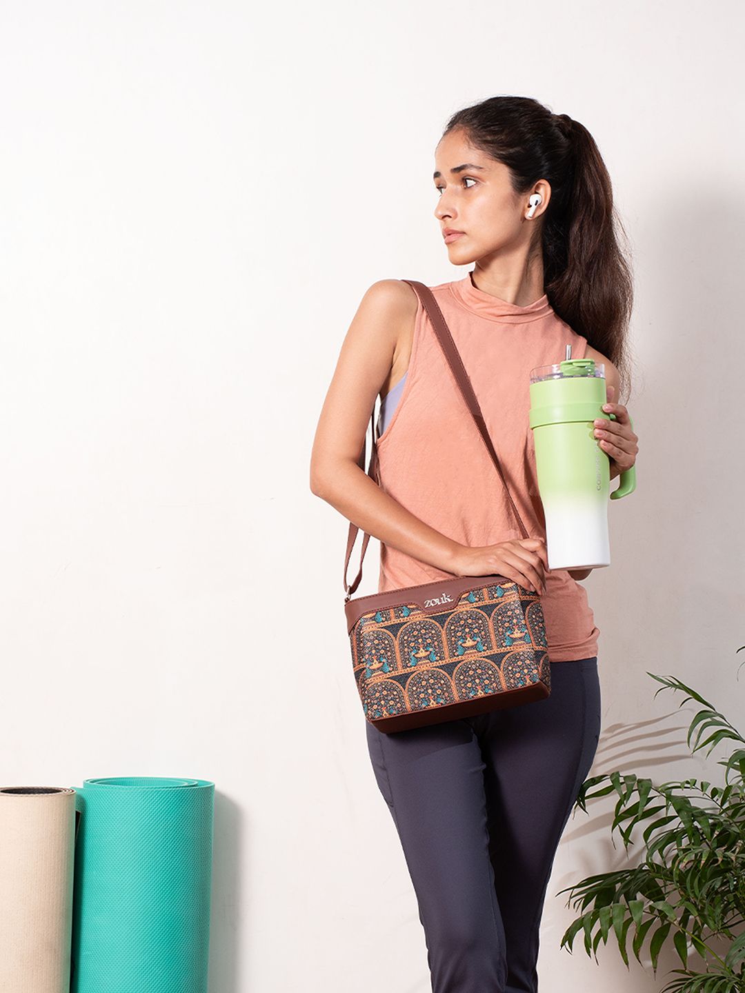 ZOUK Royal Indian Peacock Motif Harmony Printed Structured Sling Bag