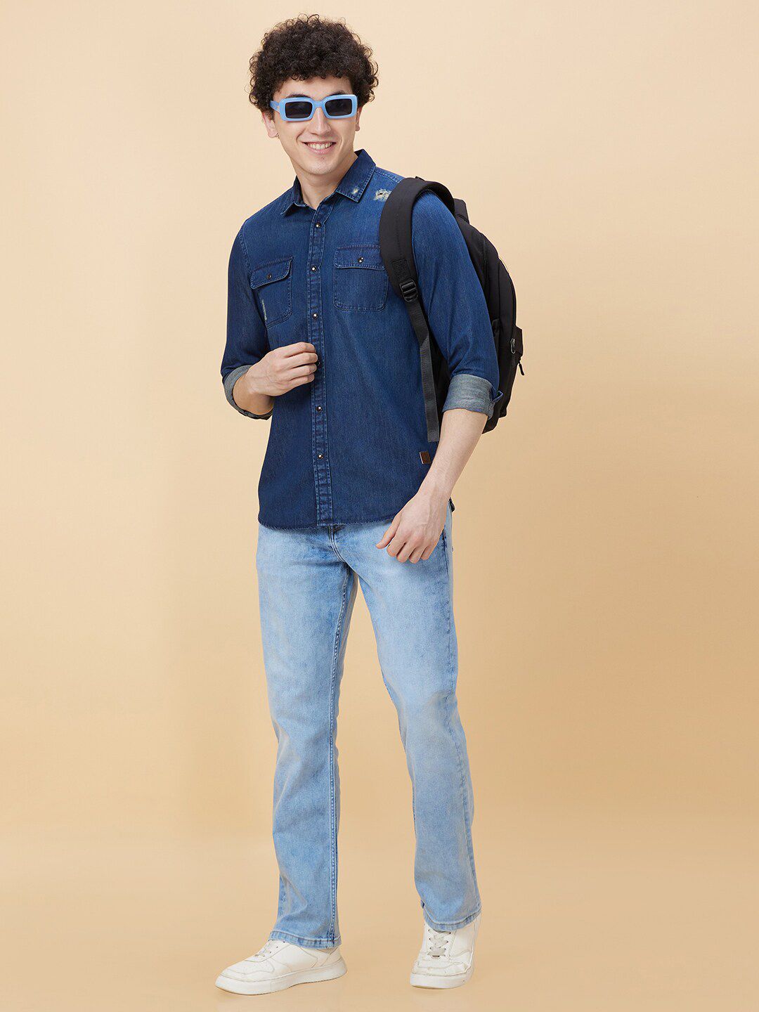 Being Human Spread Collar Faded Slim Fit Cotton Shirt