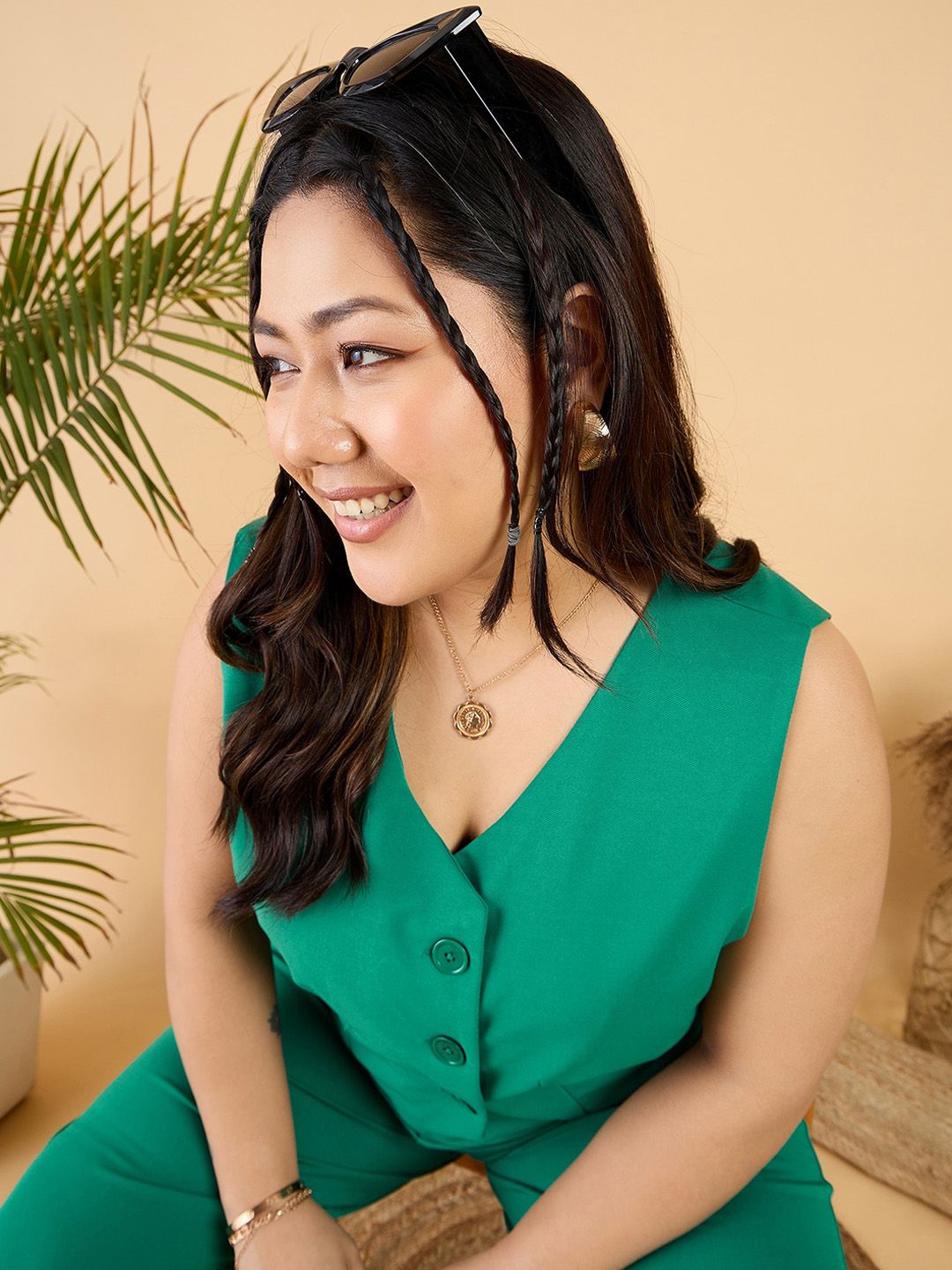 CURVY STREET Plus Size Green V-Neck Waistcoat