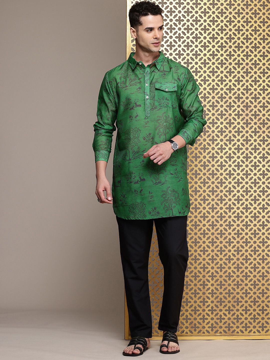 House of Pataudi Animal Graphic Printed Jashn Kurta