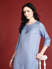 Anouk Woven Design Vertical Stripes Tie-Up Neck Straight Kurta