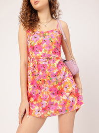 DressBerry Whimsical Florals Smocked Back A-Line Mini Dress