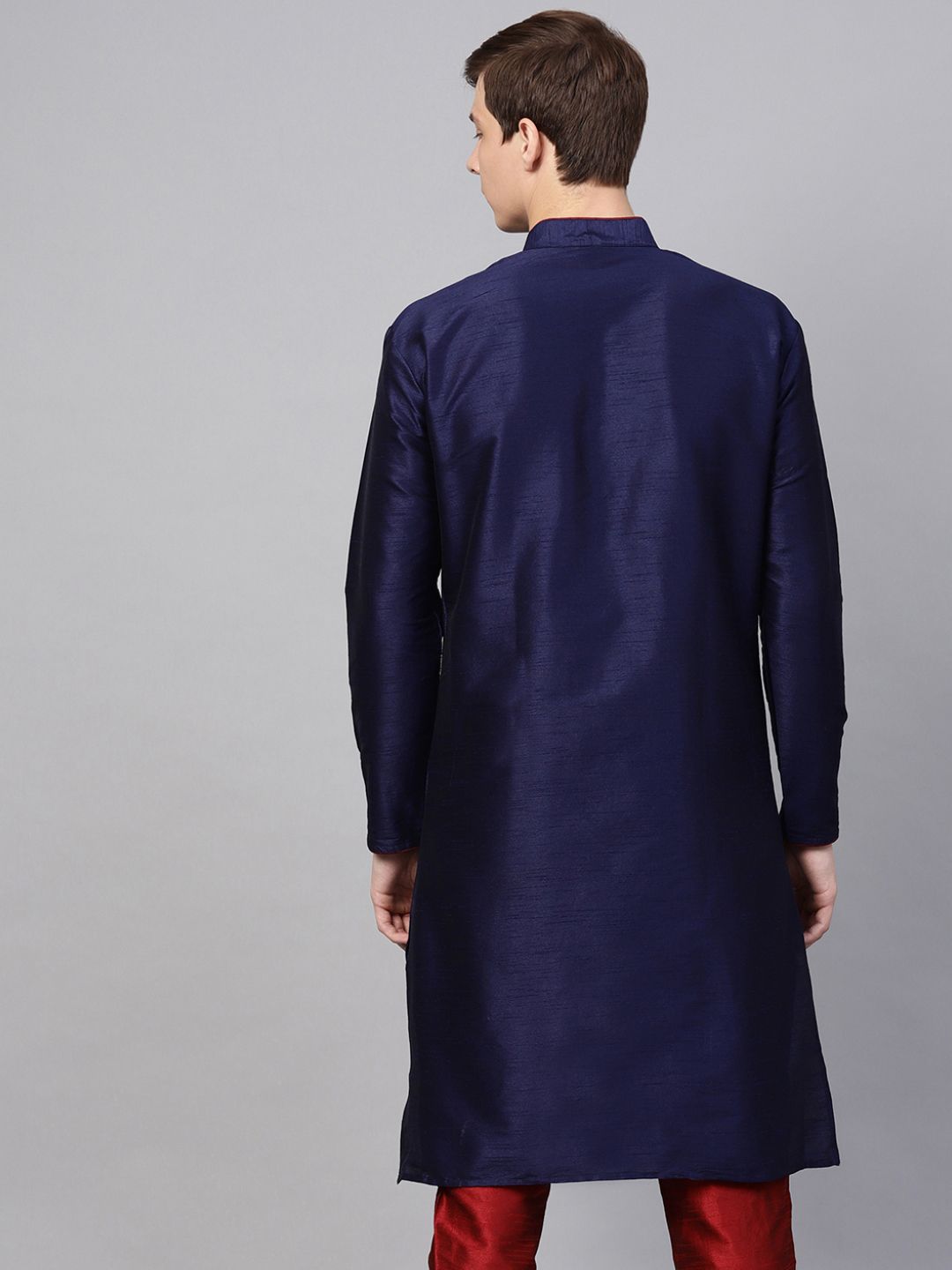 SOJANYA Lelaki Navy Blue Solid Kurta Lurus