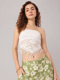 DressBerry Coachella Dream Lace Fringed Tube Crop Top