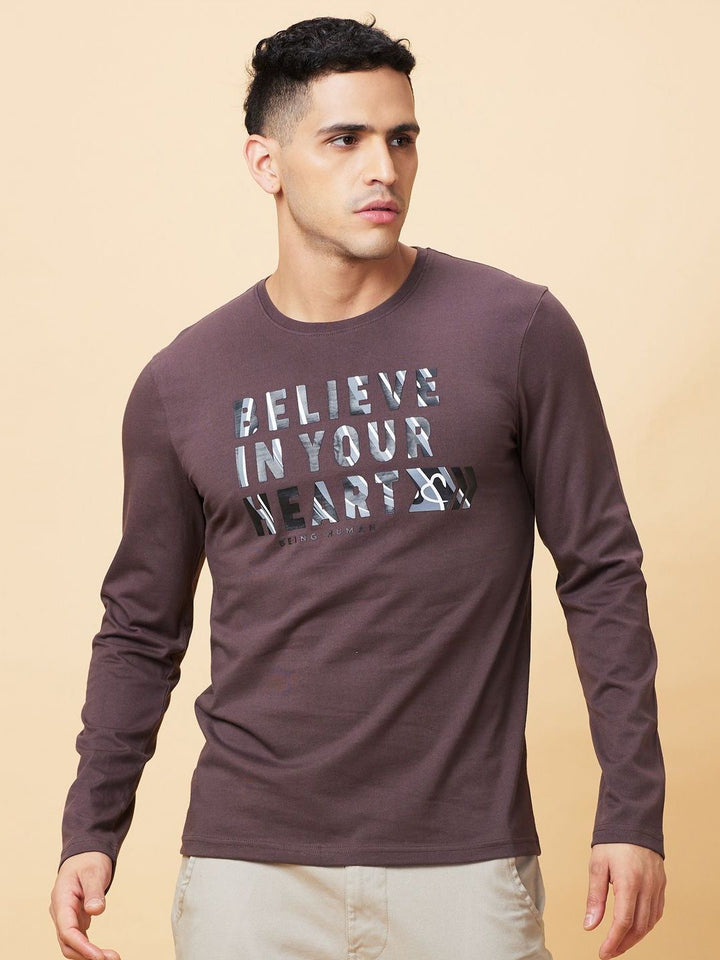 Being Human Men Varsity Printed Henley Neck Applique T-shirt