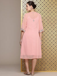 House of Pataudi Jashn Self Designed Embroidered Detail A-Line Midi Dress