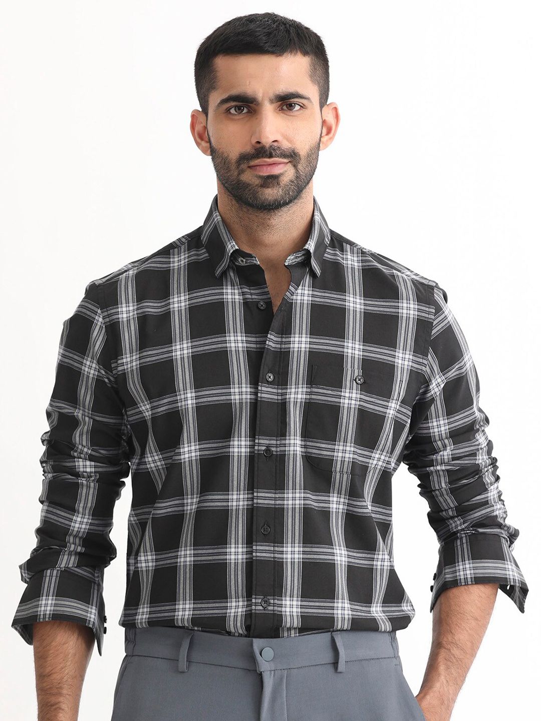 RARE RABBIT Men Imperial Slim Fit Checked Cotton Shirt