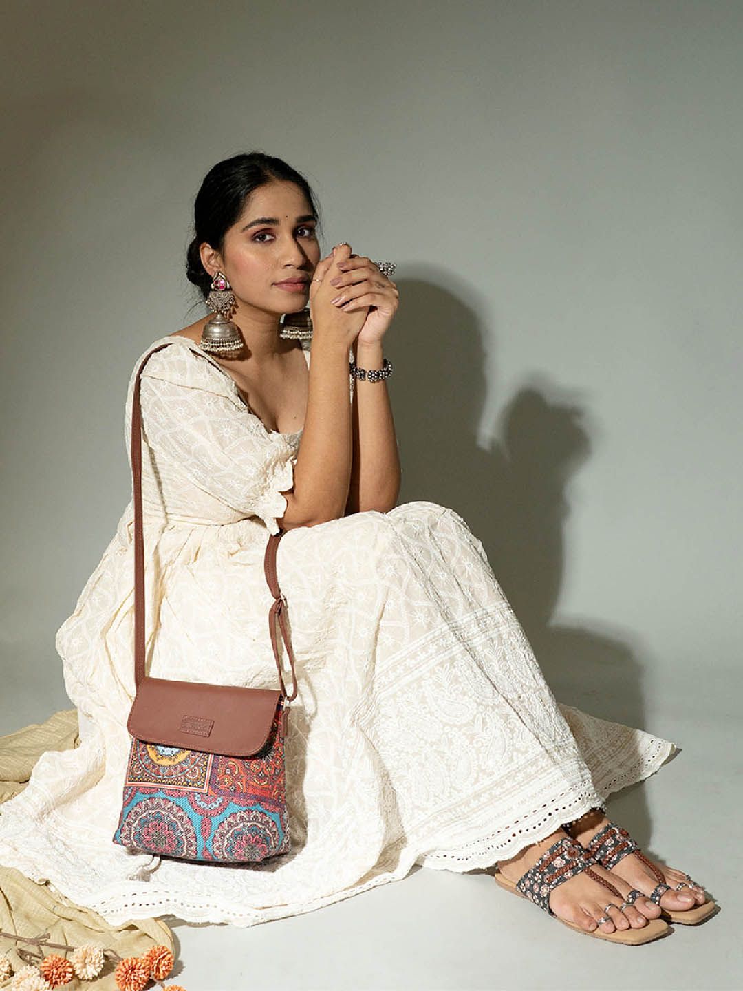 ZOUK Ethnic Motifs Printed Structured Sling Bag