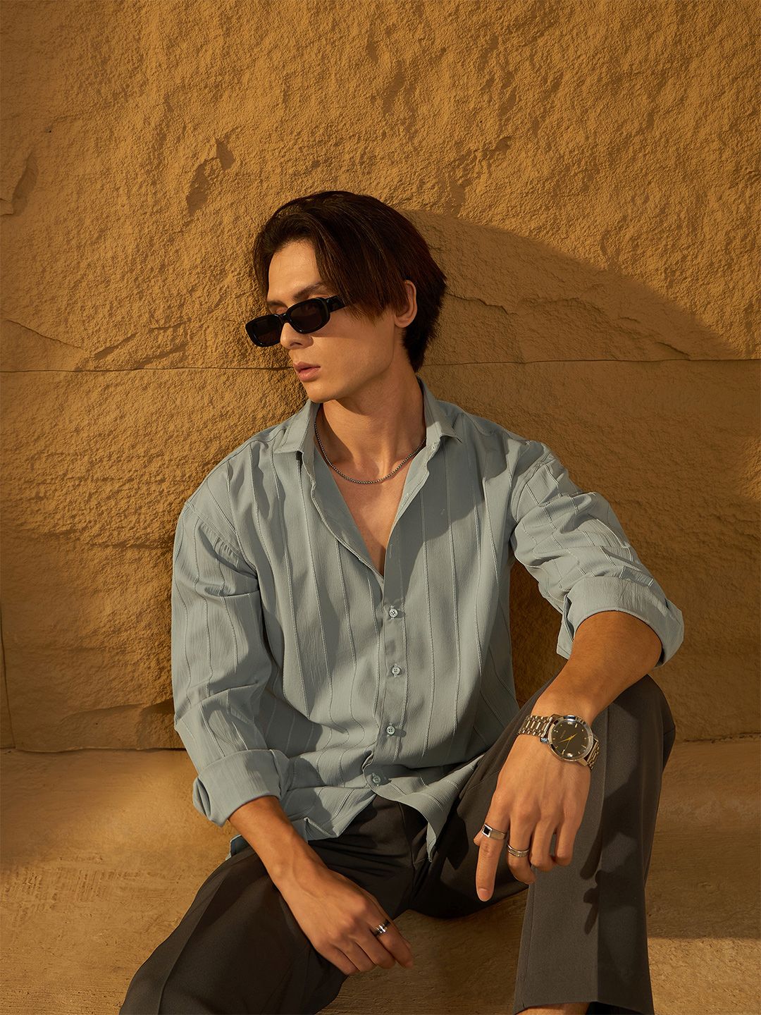 DENNISON Drop Shoulder Oversized Pintuck Shirt