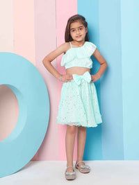 pspeaches Girls Embellished One Shoulder Top with Skirt