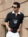 Powerlook Men Typography Printed Polo Collar Drop-Shoulder Sleeves T-shirt