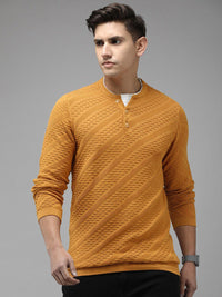THE BEAR HOUSE Ardor Edition Men Self Design Henley Neck Slim Fit T-shirt