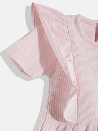 Happy Faces Girls Striped Ruffled Fit & Flare Pure Cotton Dress