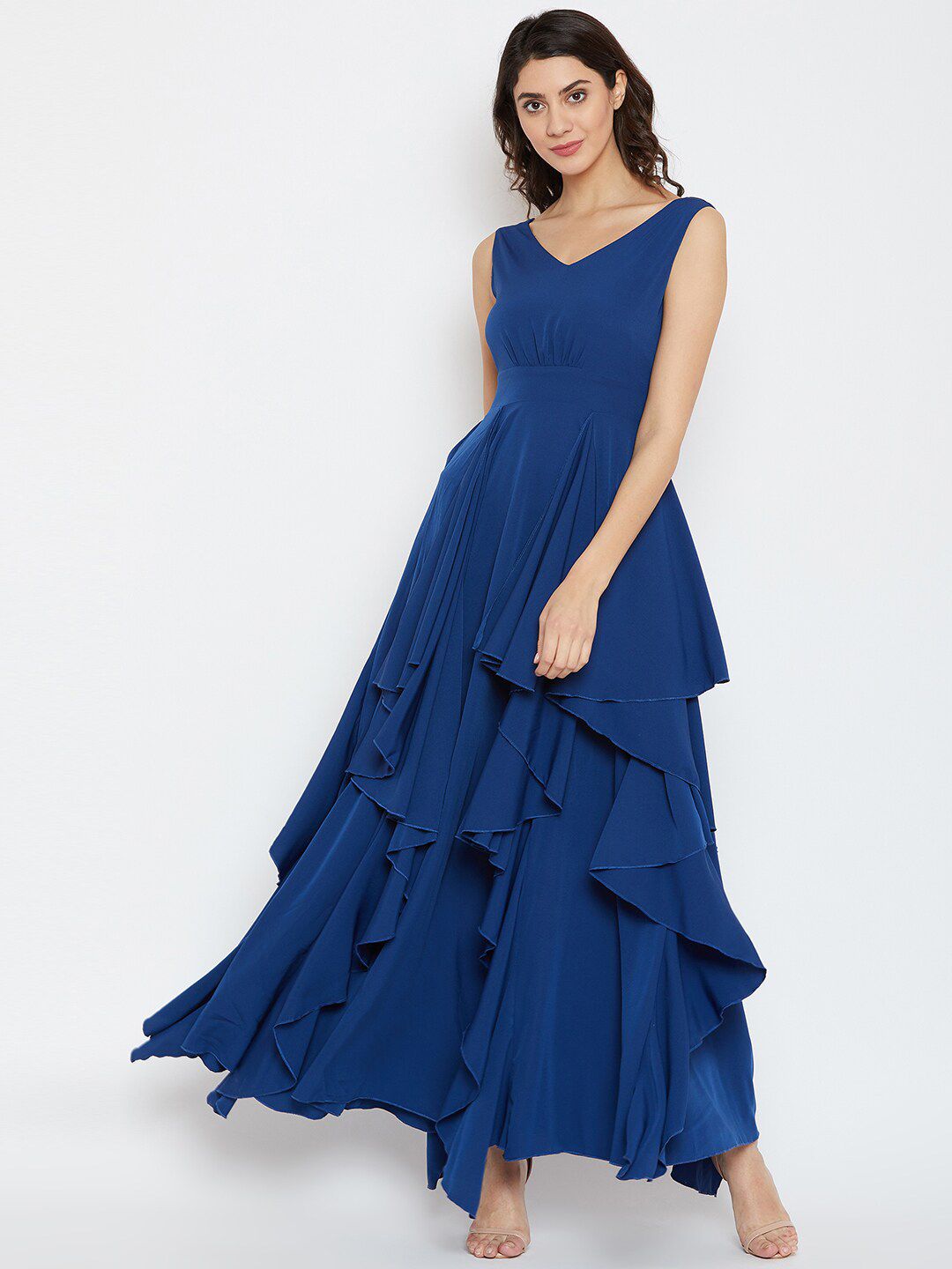 Berrylush Women Blue Crepe Maxi Dress