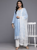 Varanga Floral Embroidered Thread Work Kurta With Trousers & Dupatta