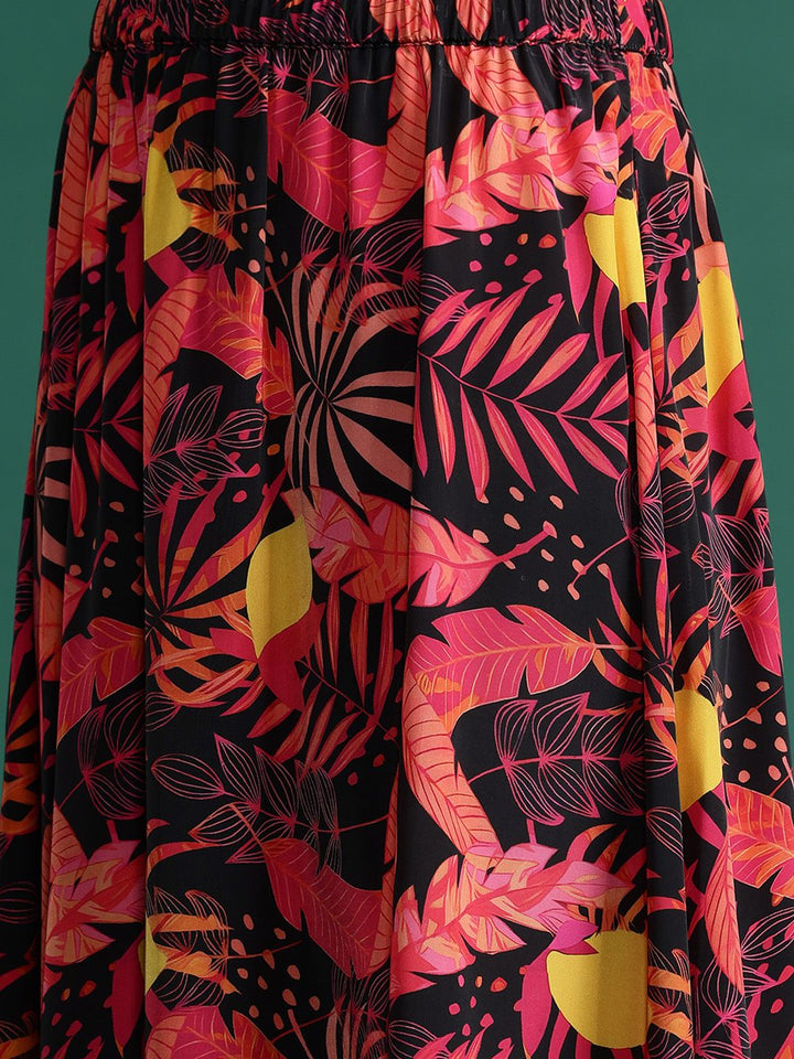 DressBerry Women Tropical Printed Smocked Top with Skirt Co-Ord Set