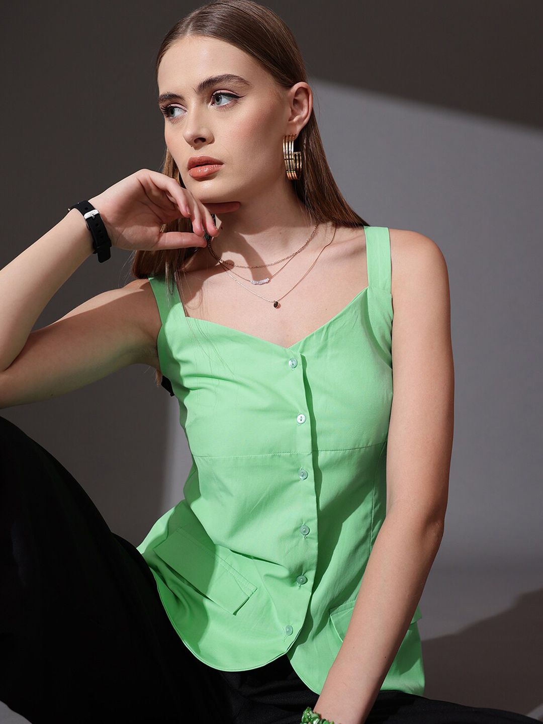 STREET 9 Shoulder Straps Sleeveless Cotton Top