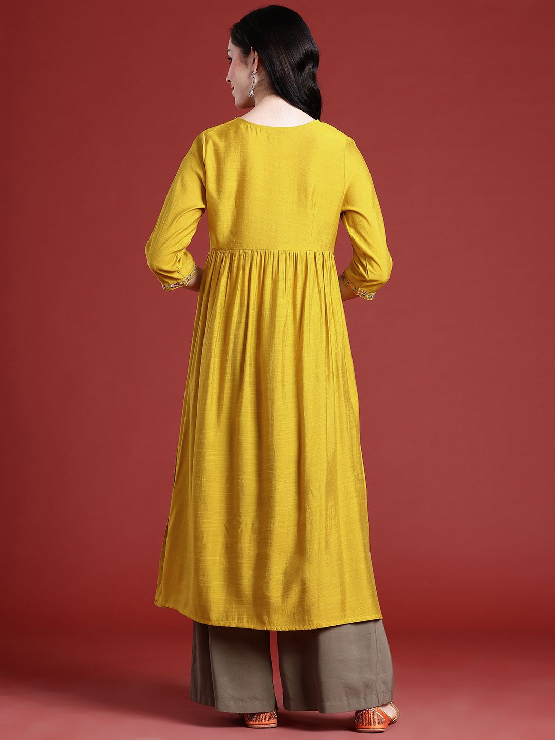 Anouk Floral Embroidered Sequinned Detail Empire-Style A-Line Kurta