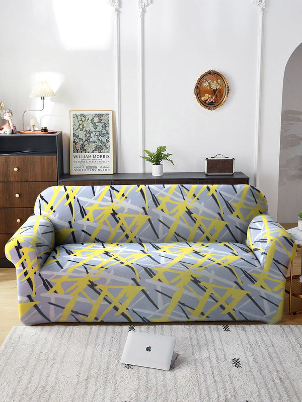 Cortina Grey & Yellow Abstract Printed 3-Seater Sofa Cover