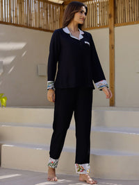 SANSKRUTIHOMES Long Sleeves Lapel Collar Night suit