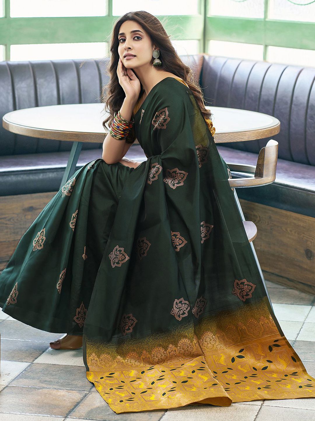 KALINI Ethnic Motifs Zari Silk Blend Saree