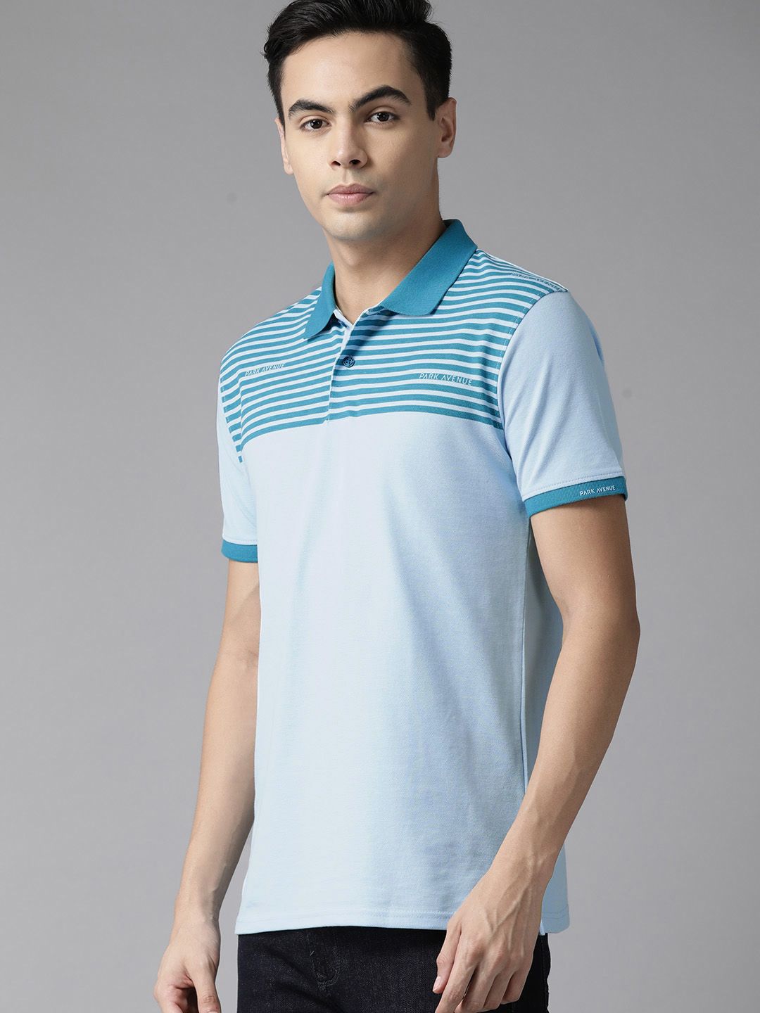 Park Avenue Men Striped Polo Collar Slim Fit T-shirt