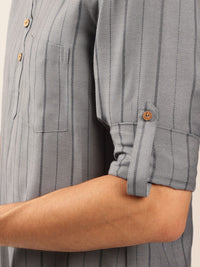 Anouk Striped Mandarin collar Pathani Short Kurta