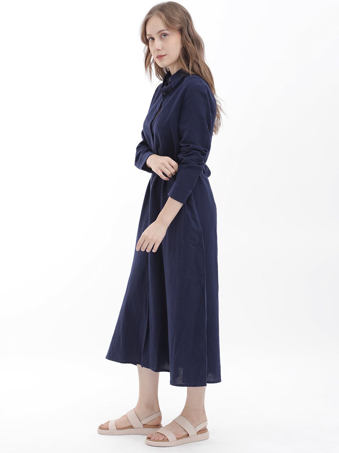 RAREISM Shirt Collar A-Line Midi Dress