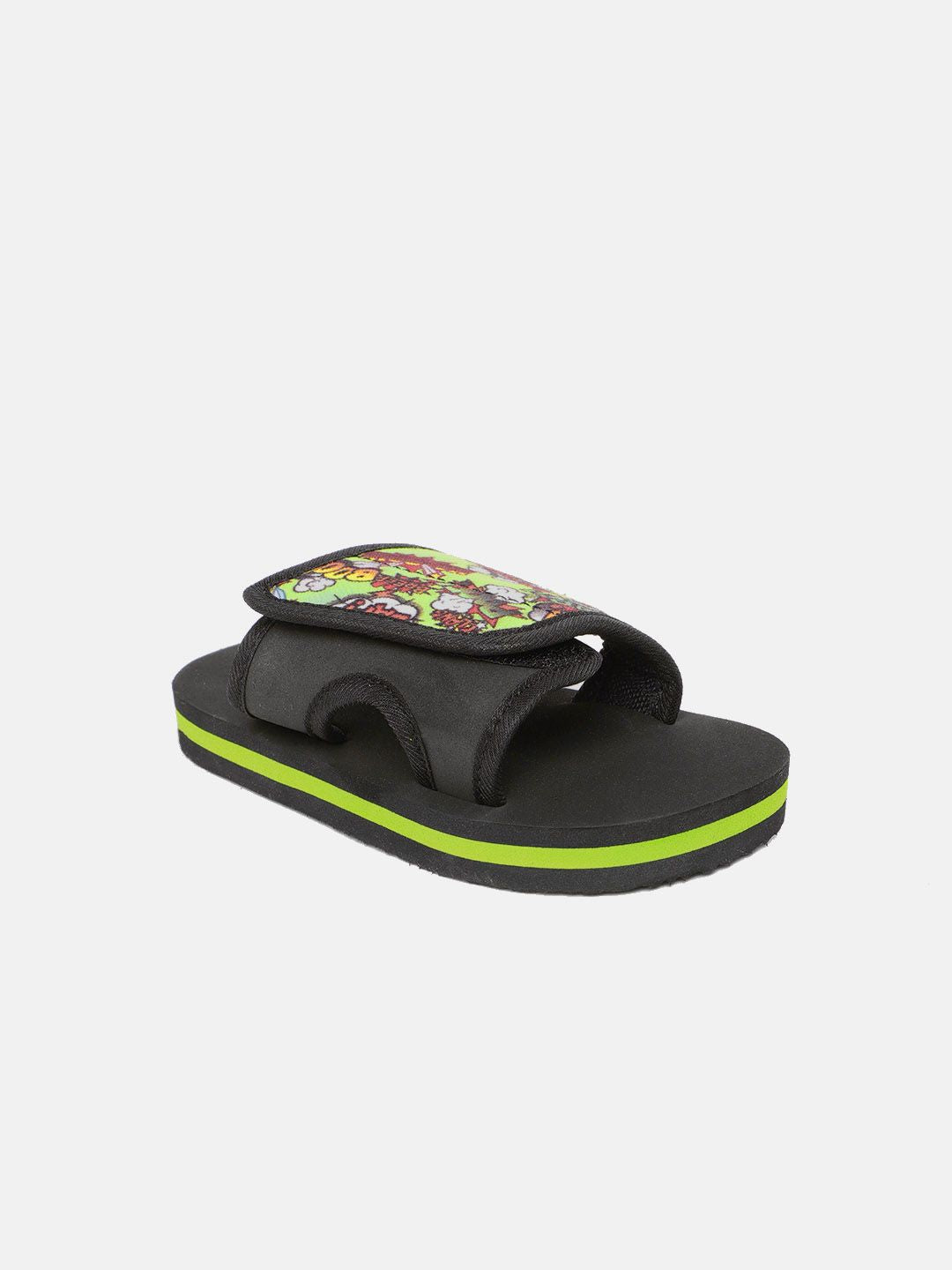 YK Kids Green & Black Printed Slip-On Flip-Flops